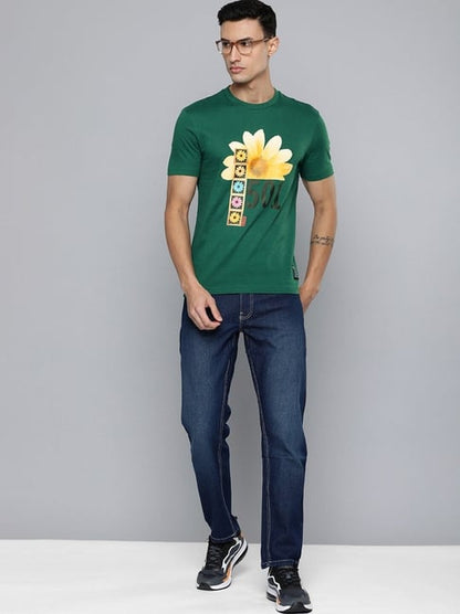 Levi's Green Pure Cotton Regular Fit Printed T-Shirt