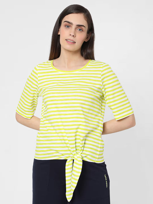 Vero Moda Striped Crew-Neck Front-Knot T-Shirt