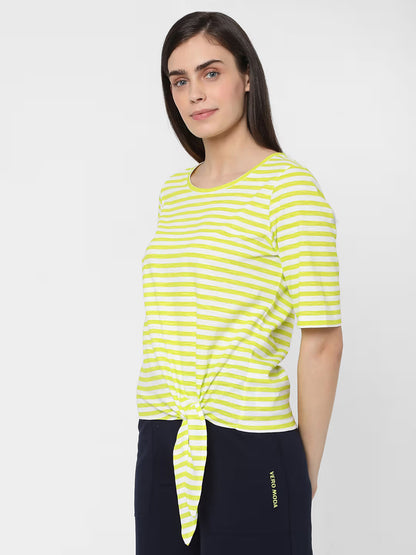 Vero Moda Striped Crew-Neck Front-Knot T-Shirt