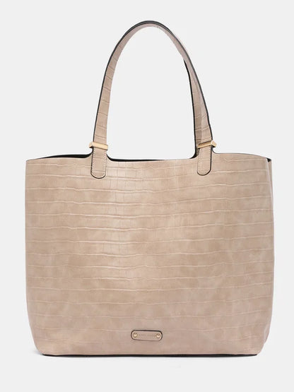 Beige Croc Embossed Handbag For Women