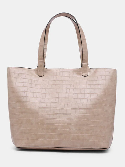 Beige Croc Embossed Handbag For Women