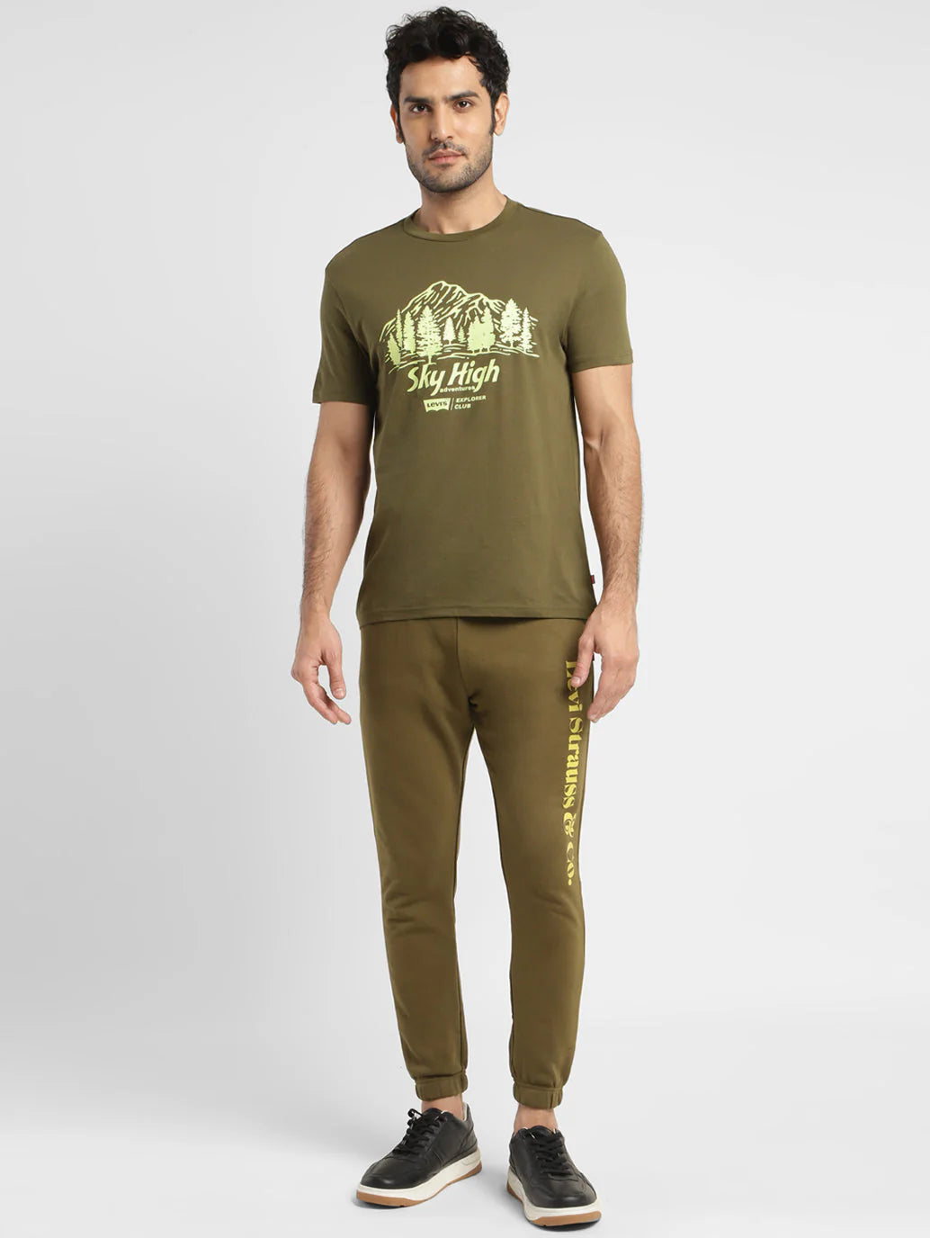 Men's Graphic Print Slim Fit T-shirt Olive