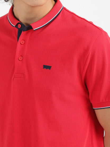 Levi's Men Henley Neck Pure Cotton Red Polo T-shirt