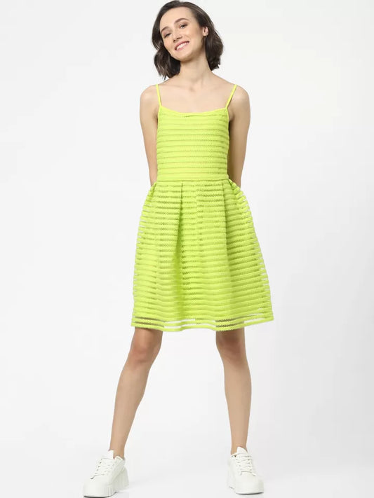 ONLY Green Self Design Striped Dress