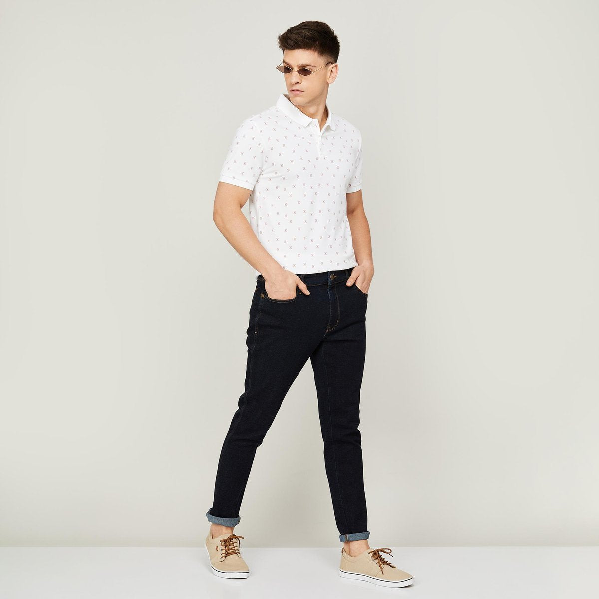 Levi's Men Printed Regular Fit Polo T-shirt White