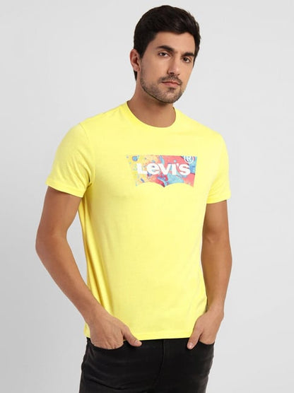 Levi's Daffodil Yellow Pure Cotton Regular Fit Logo Printed T-Shirt