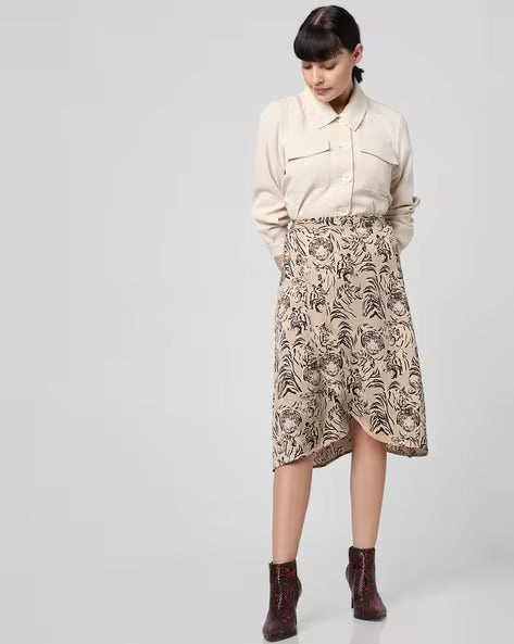 Vero Moda printed a line skirt with tulip hemline