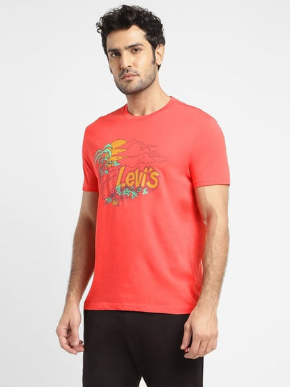 Levi's Zinnia Red Pure Cotton Regular Fit Printed T-Shirts