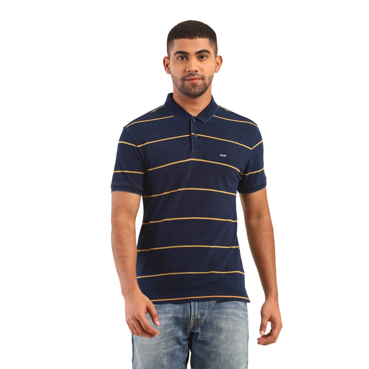 Levi's Men's Blue Polo Collar Cotton T-Shirt