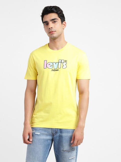 Levi's Lemon Yellow Regular Fit Logo Printed T-Shirts