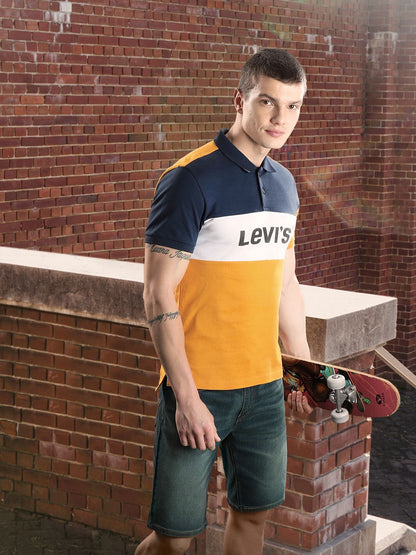 Levi's Men Brand Logo Printed Polo Collar Pure Cotton T-shirt