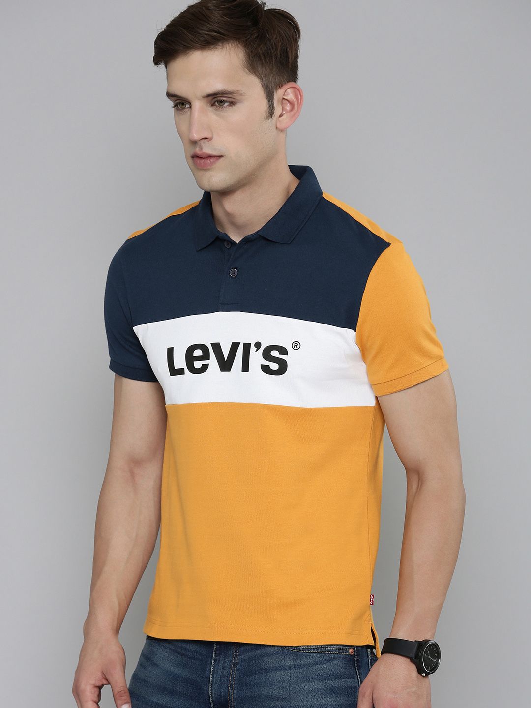 Levi's Men Brand Logo Printed Polo Collar Pure Cotton T-shirt