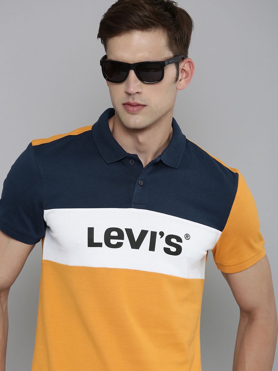 Levi's Men Brand Logo Printed Polo Collar Pure Cotton T-shirt