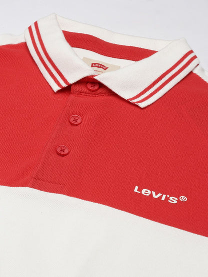 Levi's Men White & Red Color blocked Pure Cotton Polo Collar T-shirt