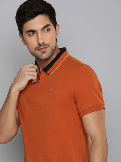 Levi's Men's Polo Collar Rust Red T-shirt With Minimal Applique Detail