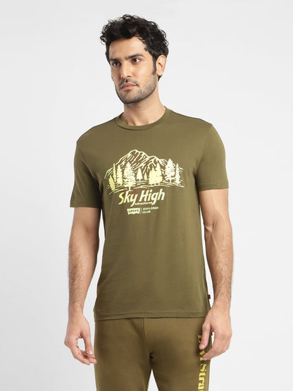 Levi's Dark Moss Olive Pure Cotton Regular Fit Printed T-Shirt