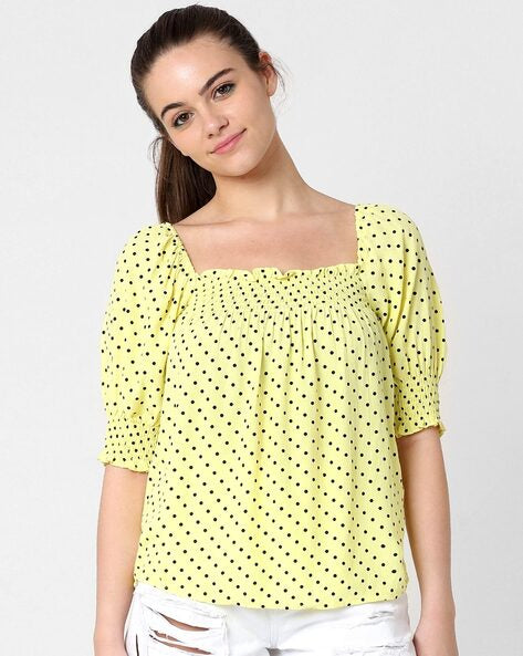 ONLY Micro-Dot Print Square-Neck Top