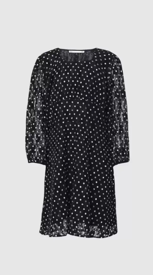 ONLY Girl Black Polka Dot Printed A-Line Dress