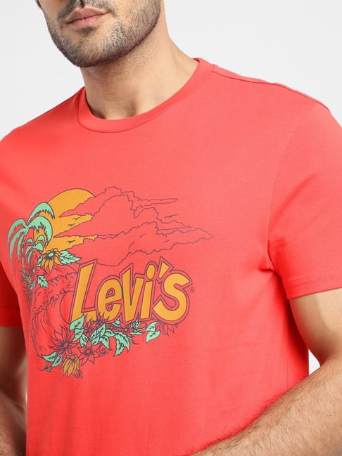 Levi's Zinnia Red Pure Cotton Regular Fit Printed T-Shirts