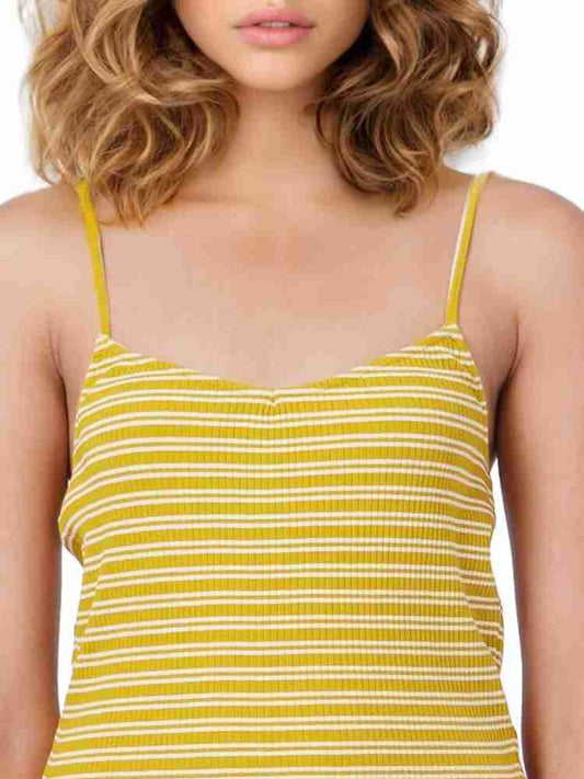 Casual Noodles Straps Stripped Women Yellow Top