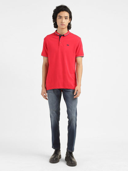 Levi's Men Henley Neck Pure Cotton Red Polo T-shirt