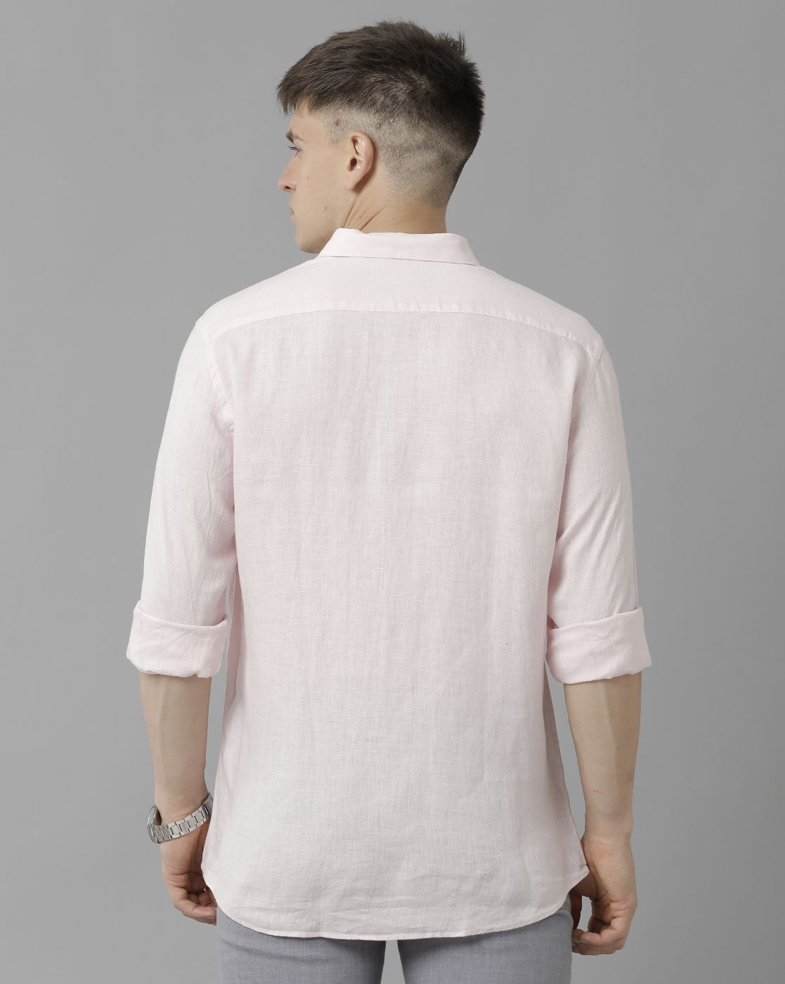 Men’s Pure Linen Pink Solid Contemporary Fit Full Sleeve Casual Shirt