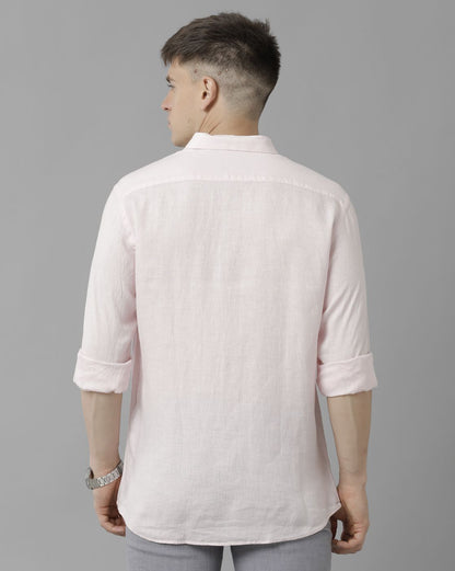 Men’s Pure Linen Pink Solid Contemporary Fit Full Sleeve Casual Shirt