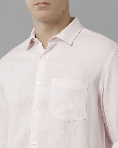 Men’s Pure Linen Pink Solid Contemporary Fit Full Sleeve Casual Shirt