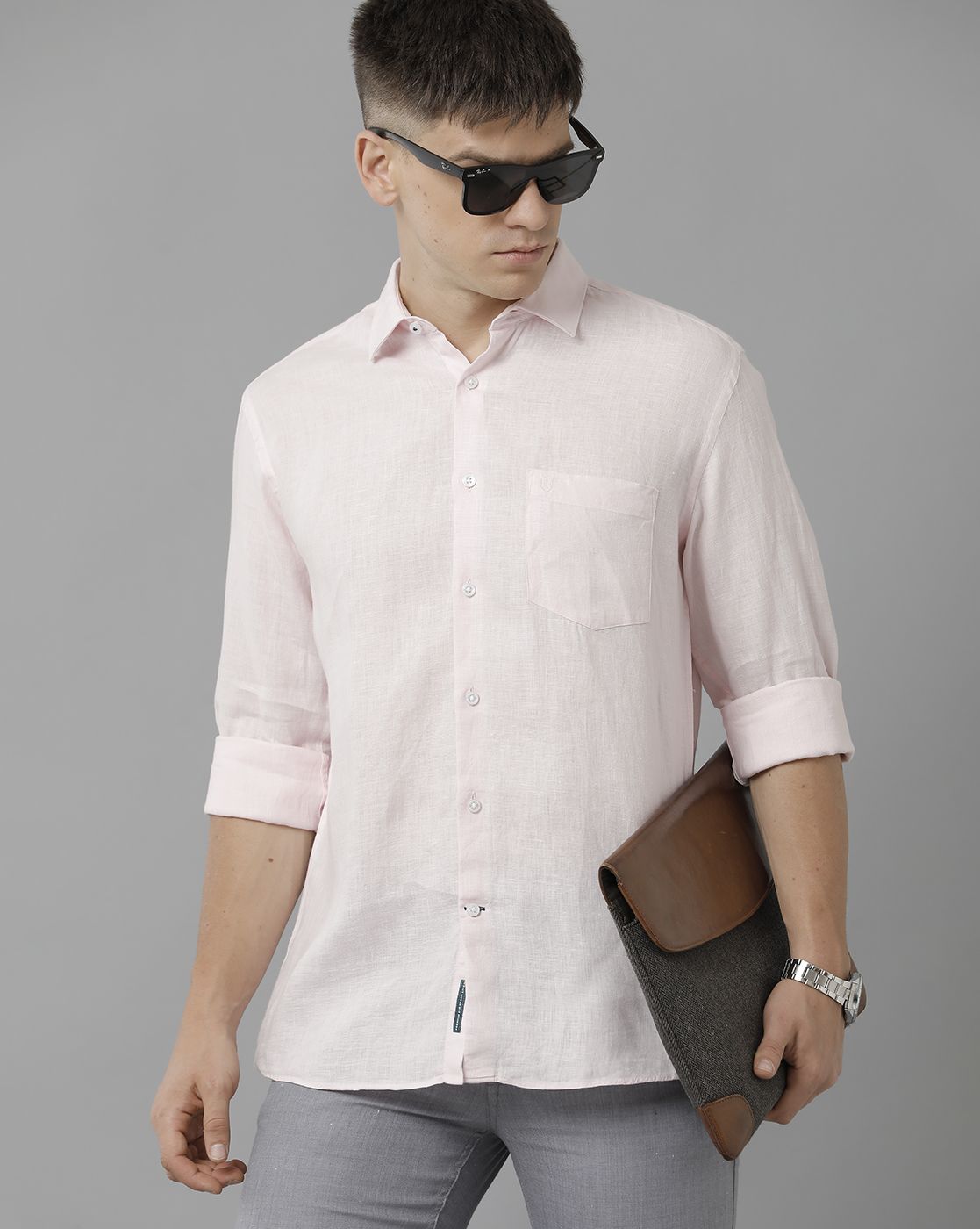 Men’s Pure Linen Pink Solid Contemporary Fit Full Sleeve Casual Shirt