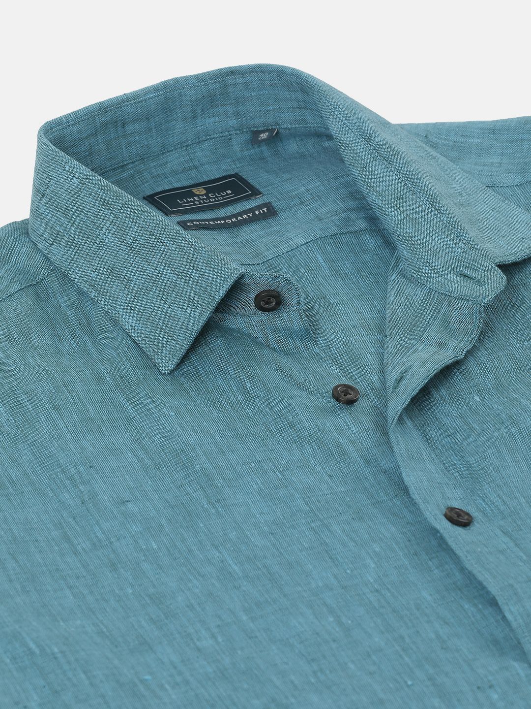 Men's Pure Linen Turquoise Blue Solid Contemporary Fit Full Sleeve Sleeve Casual Shirt