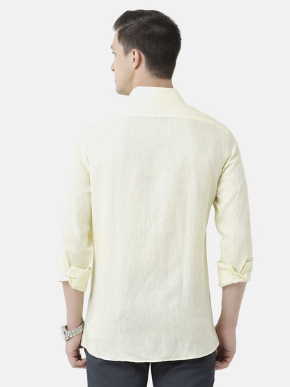 Men's Pure Linen Yellow Solid Contemporary Fit Full Sleeve Sleeve Casual Shirt