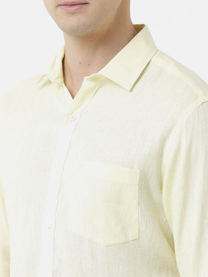 Men's Pure Linen Yellow Solid Contemporary Fit Full Sleeve Sleeve Casual Shirt