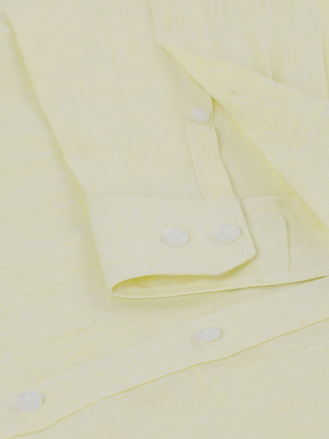 Men's Pure Linen Yellow Solid Contemporary Fit Full Sleeve Sleeve Casual Shirt