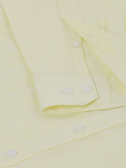 Men's Pure Linen Yellow Solid Contemporary Fit Full Sleeve Sleeve Casual Shirt