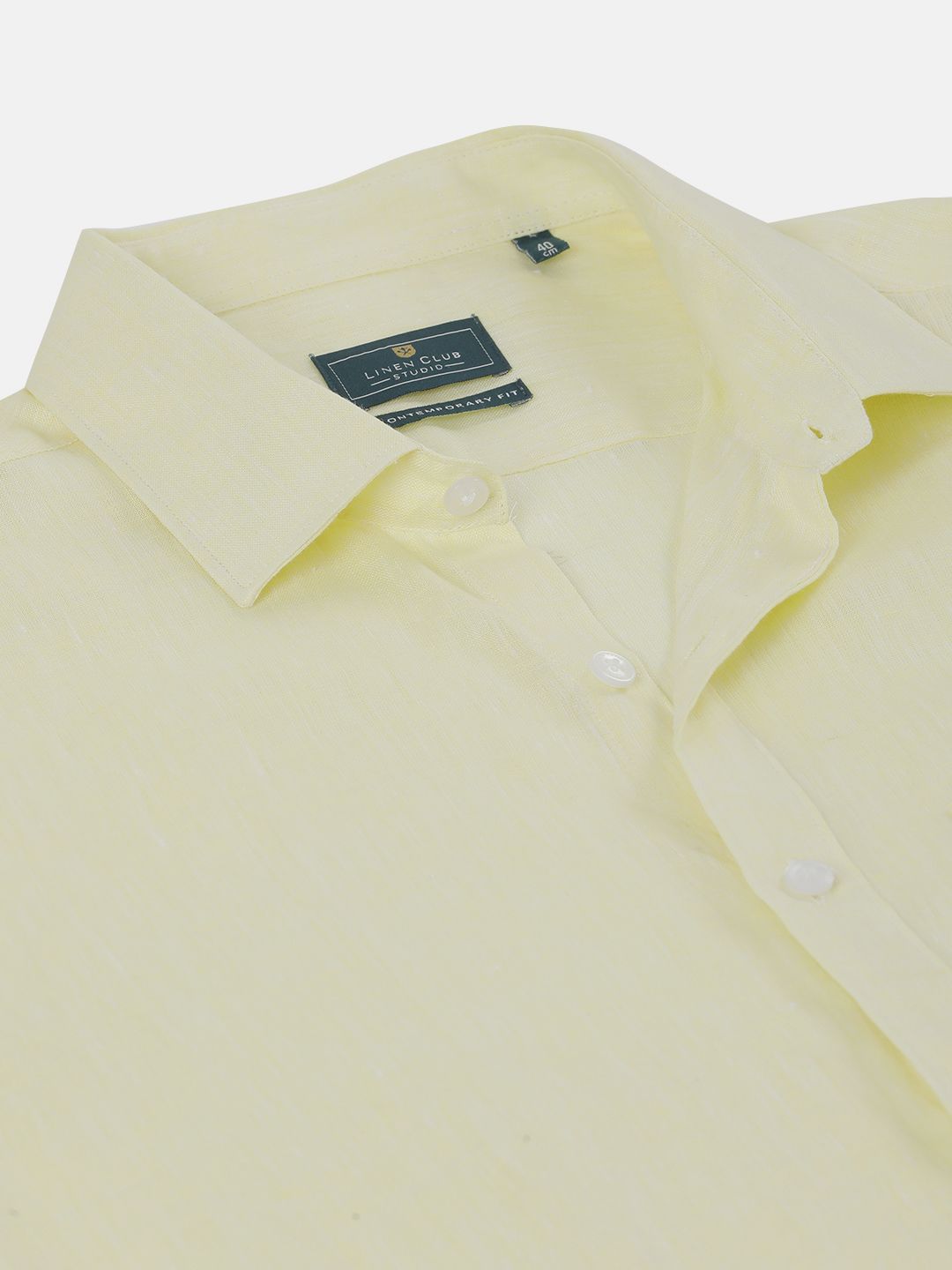 Men's Pure Linen Yellow Solid Contemporary Fit Full Sleeve Sleeve Casual Shirt