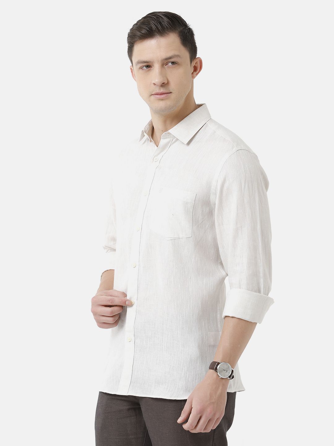 Men's Pure Linen Natural Solid Contemporary Fit Full Sleeve Sleeve Casual Shirt