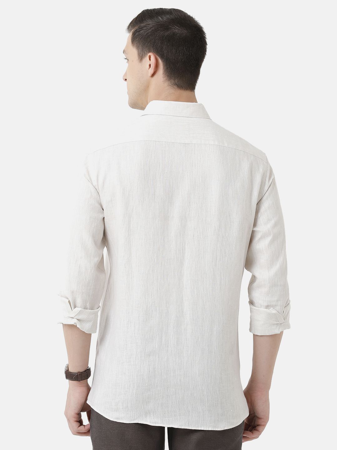 Men's Pure Linen Natural Solid Contemporary Fit Full Sleeve Sleeve Casual Shirt