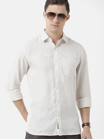 Men's Pure Linen Natural Solid Contemporary Fit Full Sleeve Sleeve Casual Shirt