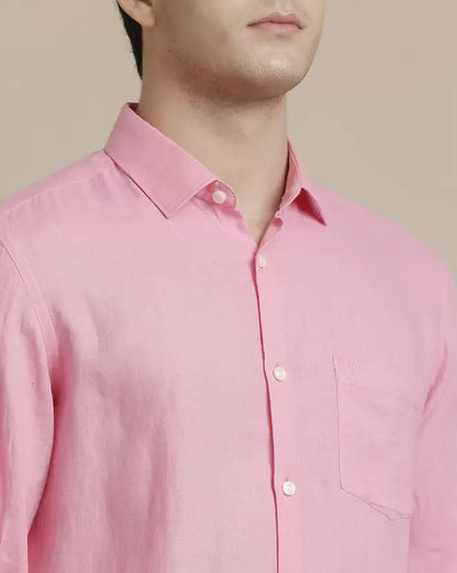 Men's Pure Linen Pink Solid Contemporary Fit Full Sleeve Sleeve Casual Shirt