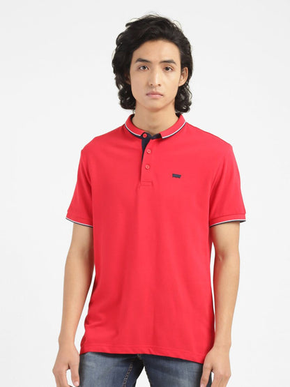 Levi's Men Henley Neck Pure Cotton Red Polo T-shirt