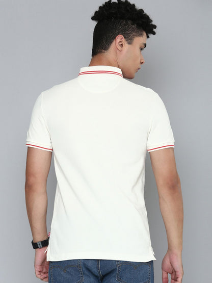 Levi's Men White & Red Color blocked Pure Cotton Polo Collar T-shirt