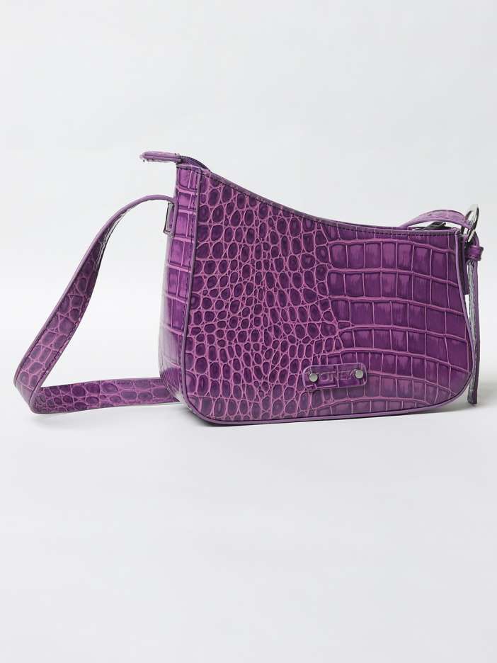 Women Purple Textured Structured Sling Bag