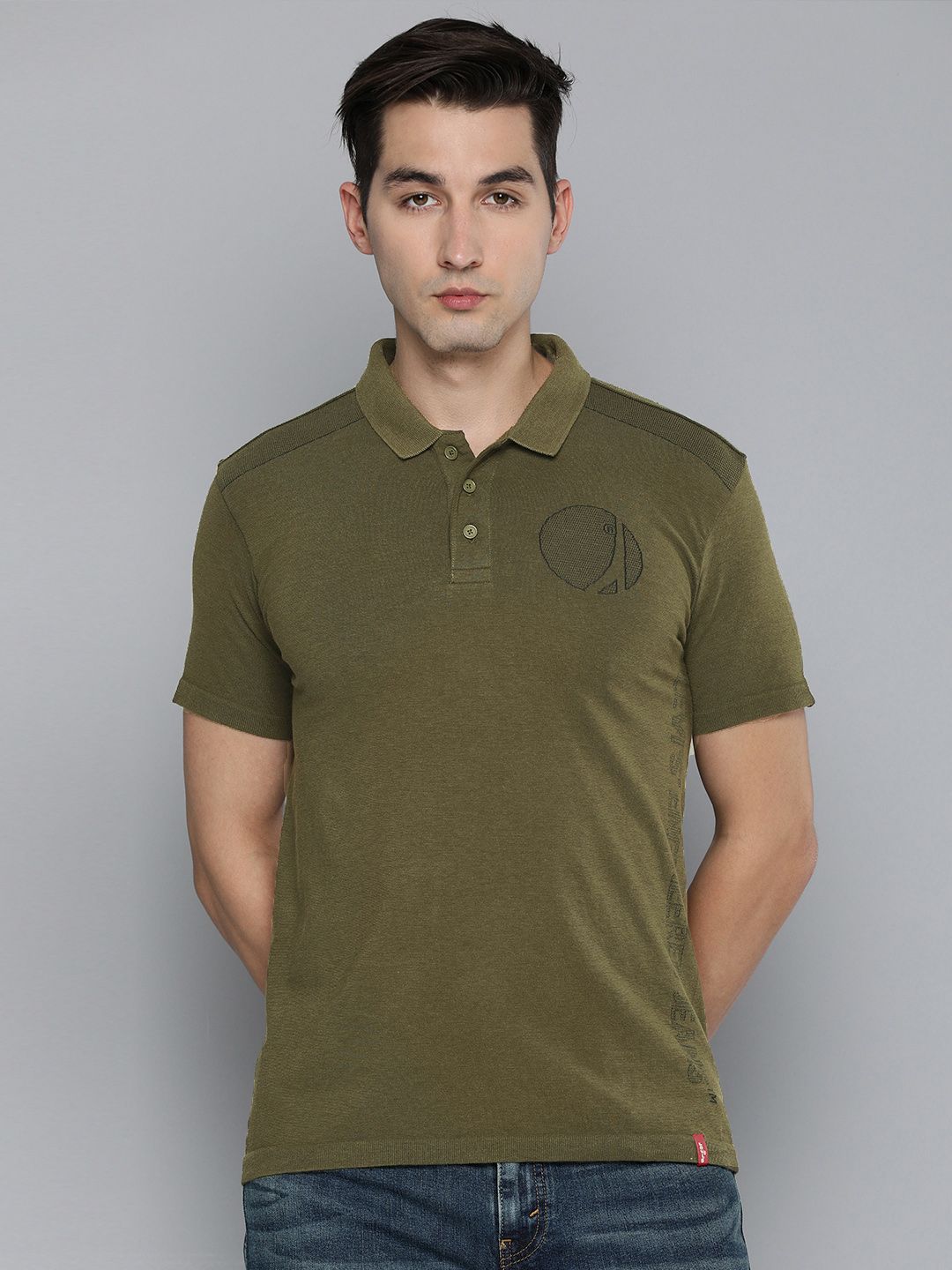 Levi's Men's Olive Green Regular Fit Printed Polo T-Shirts