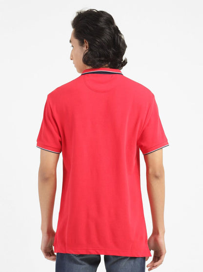 Levi's Men Henley Neck Pure Cotton Red Polo T-shirt