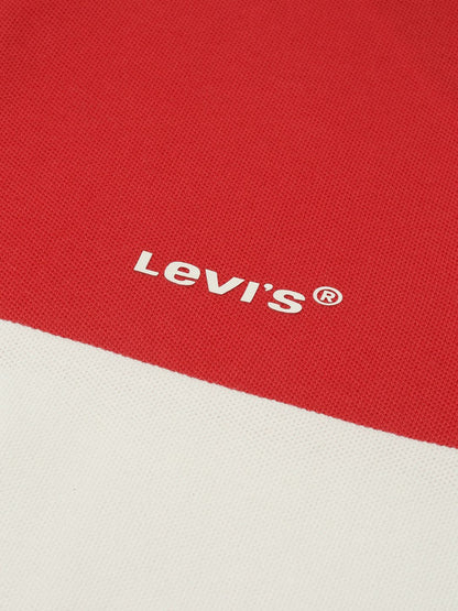 Levi's Men White & Red Color blocked Pure Cotton Polo Collar T-shirt