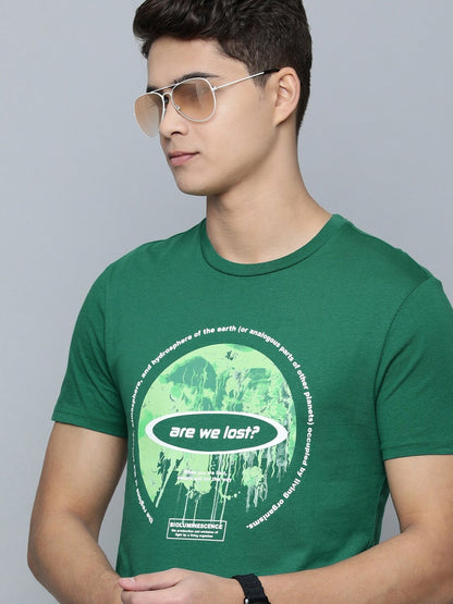 Levi's Men Printed Round Neck Pure Cotton Green T-Shirt