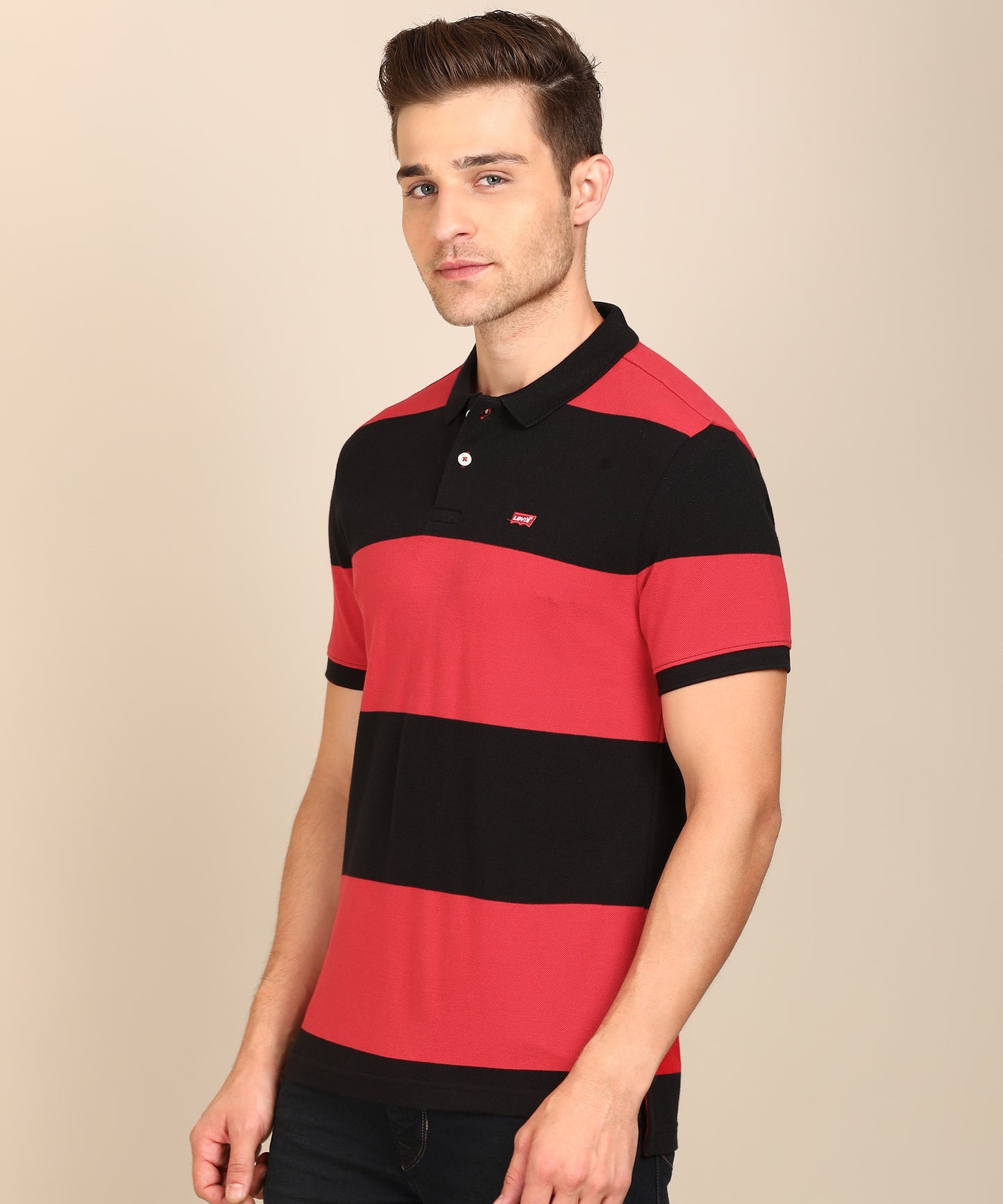 Levi's  Men Color block Polo Neck Reversible Pure Cotton Red T-Shirt