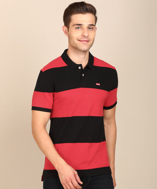 Levi's  Men Color block Polo Neck Reversible Pure Cotton Red T-Shirt