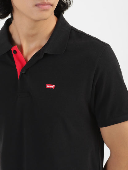 Levi's  Men Solid Polo Neck Pure Cotton Black T-Shirt