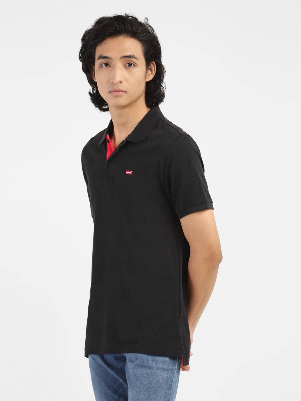 Levi's  Men Solid Polo Neck Pure Cotton Black T-Shirt